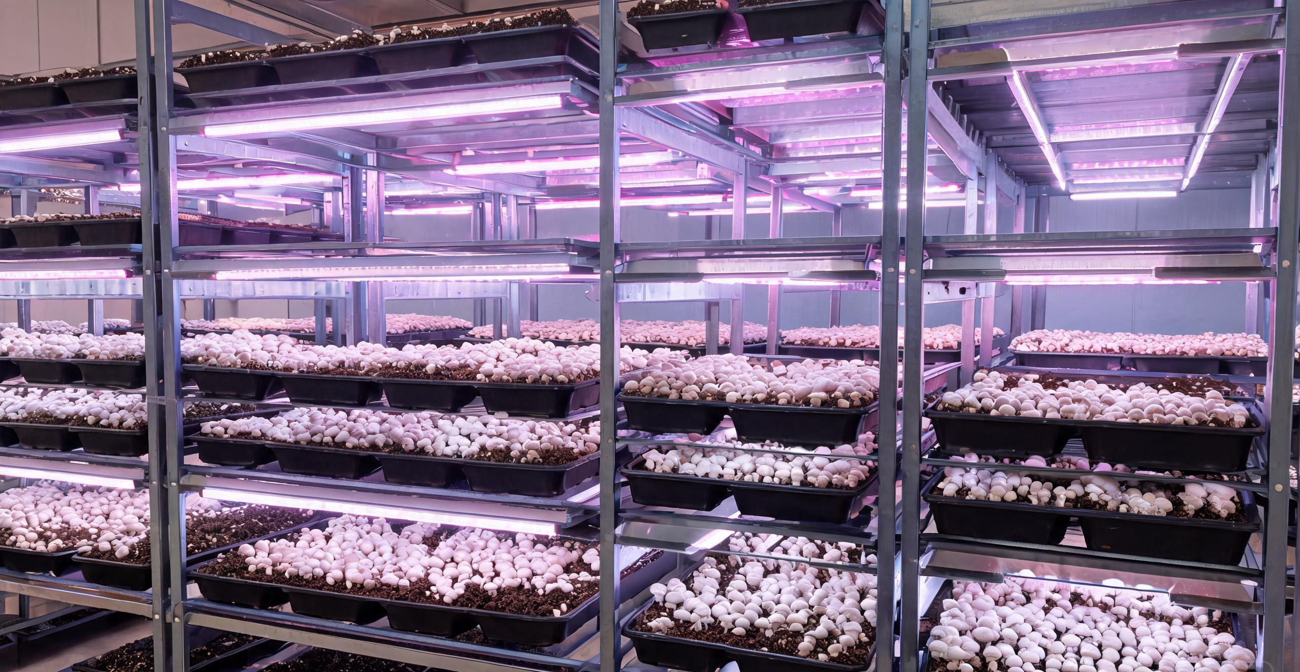 Blue-rich LED spectrum lighting for oyster mushroom cultivation in an indoor growing room