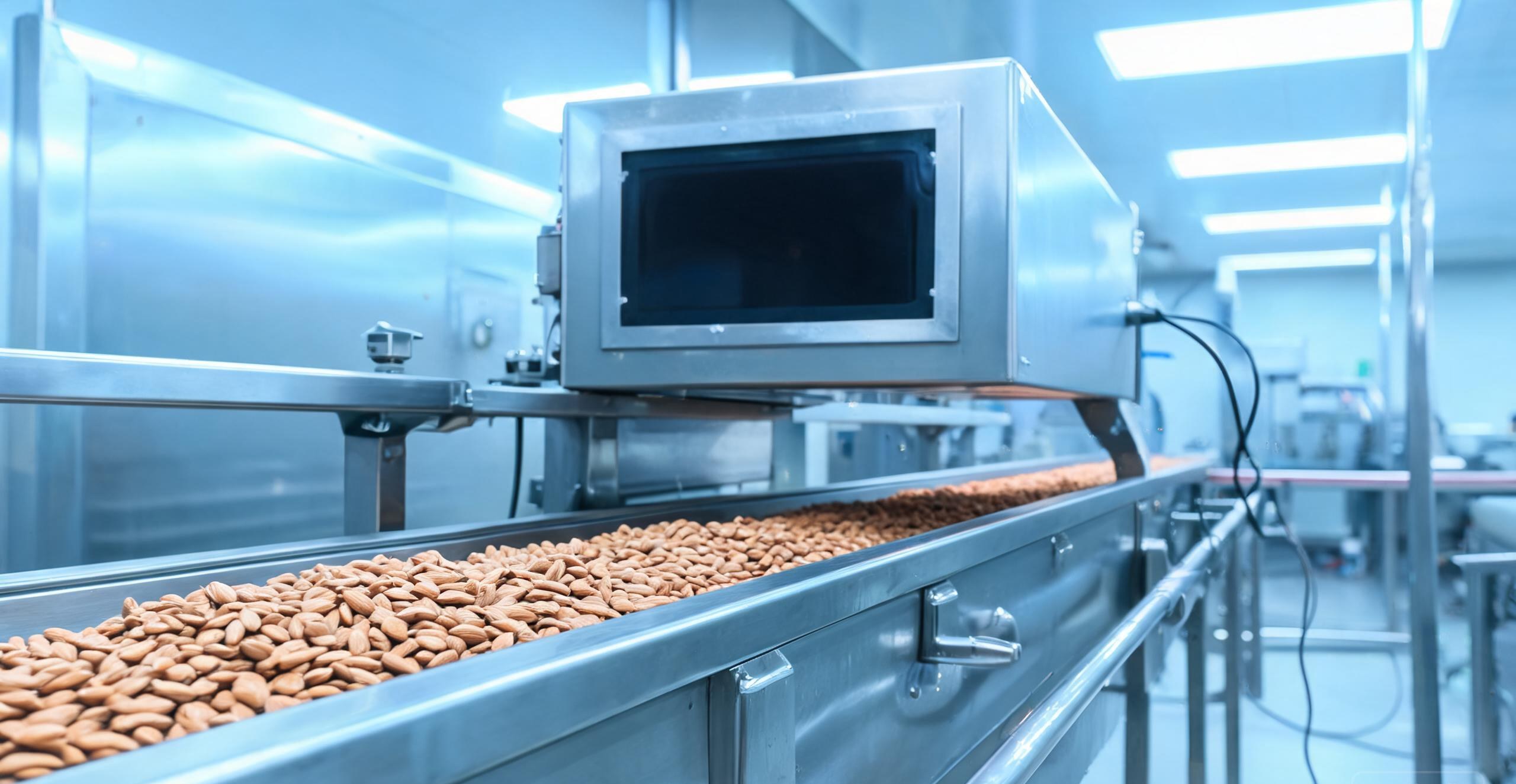 SWIR LED food sorting system with 1470nm infrared inspection over a nut processing line