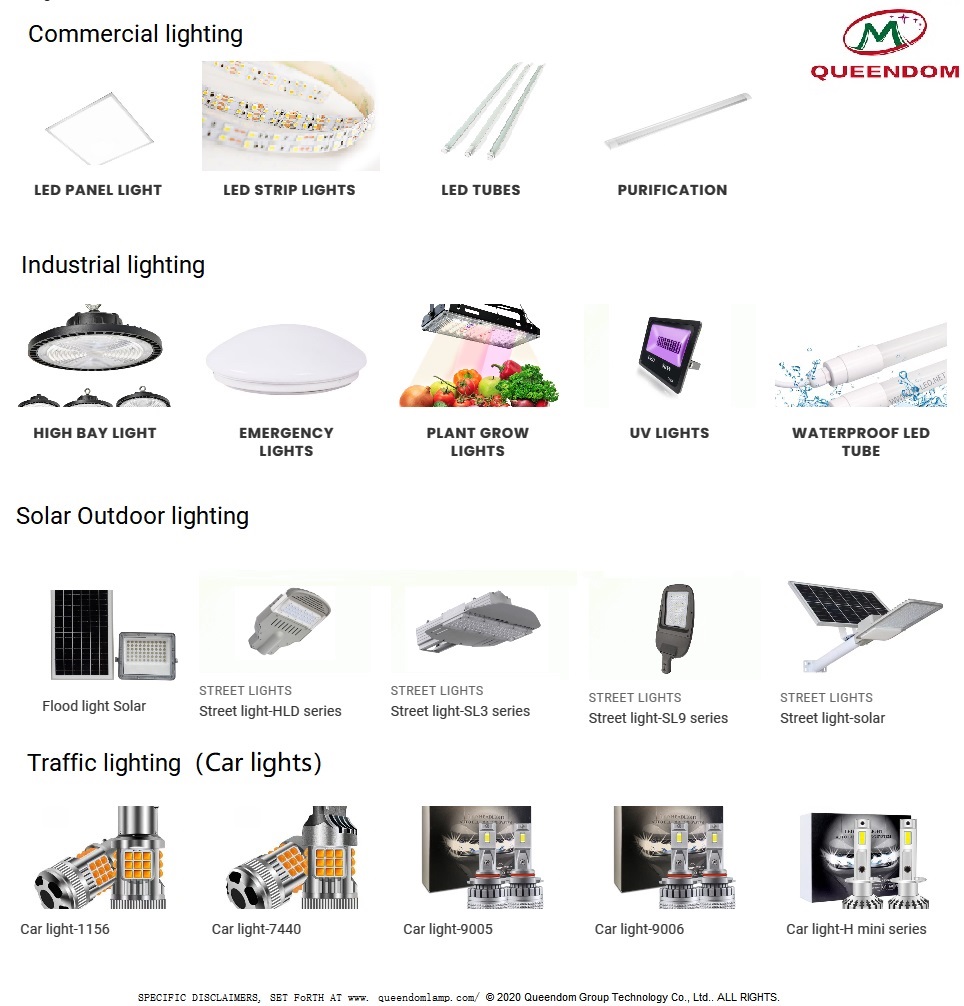 Queendom LED Lighting Product Series: Solar Lighting, Commercial Lighting, Industrial Lighting, Outdoor Lighting, Traffic Lighting